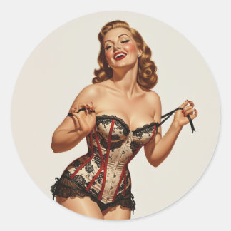 Adesivo Redondo Beleza de Pin-up de 50 Retroativo