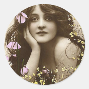 Adesivo Redondo Beleza do vintage com flores