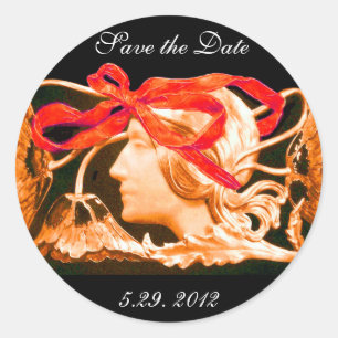 ADESIVO REDONDO BELEZA ELEGANTE / MADEIRA COM ARCO VERMELHO E FLOR