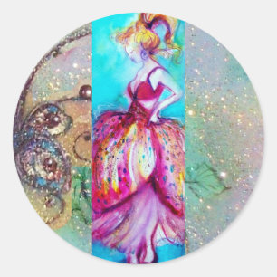 Adesivo Redondo BELEZA EM VESTIDO DE PINK / Planta de Borboleta M