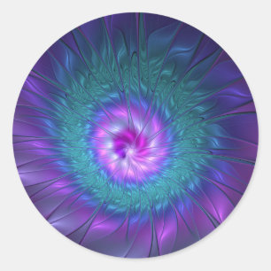 Adesivo Redondo Beleza Floral Abstrata Arte Fractal Colorida Flor