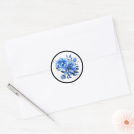 Adesivo Redondo Beleza Floral Azul e Branco