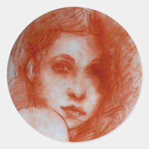 Adesivo Redondo BELEZA ROMÂNTICA / Retrato feminino em Sepia Brow