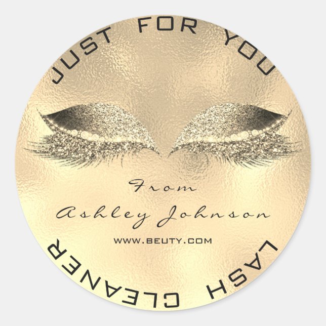 Adesivo Redondo Beleza Salon Glitter Dourada Lash Cleaner Metal Fa (Frente)