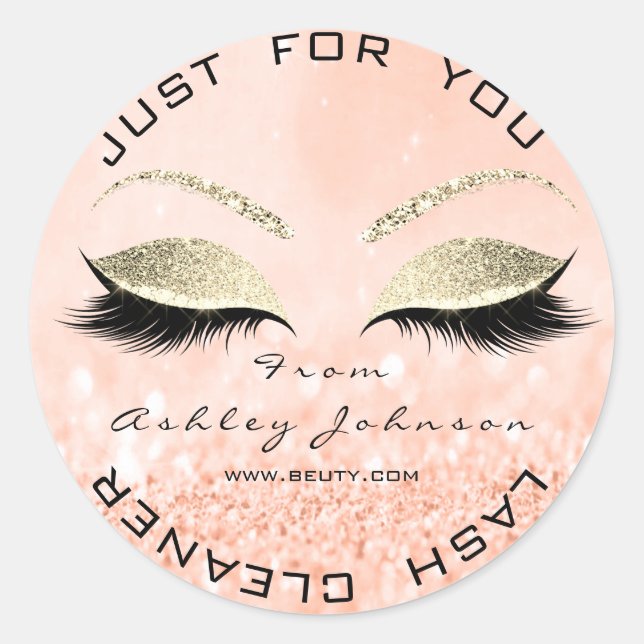 Adesivo Redondo Beleza Salon Glitter Peach Dourada Lash Cleaner (Frente)
