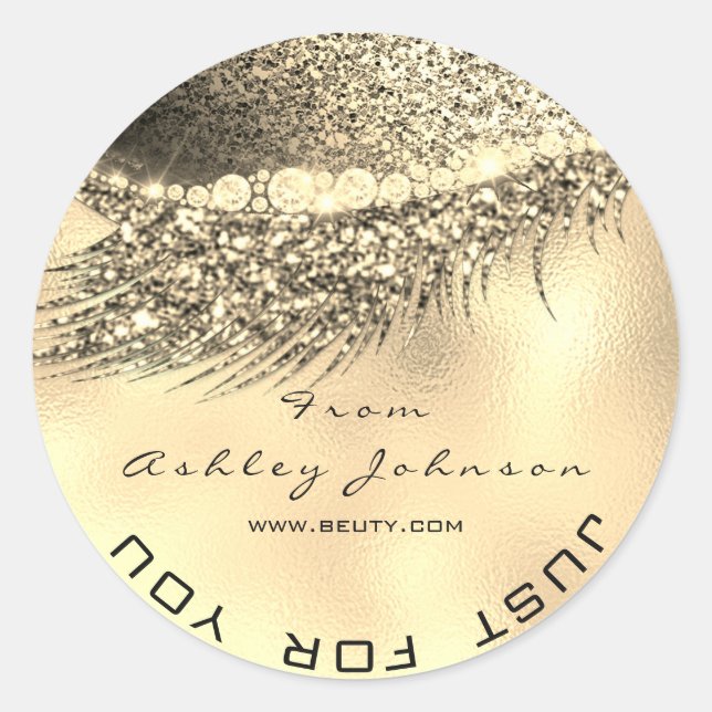 Adesivo Redondo Beleza Salon Llitter Dourada Lash Cleaner Metal Lu (Frente)