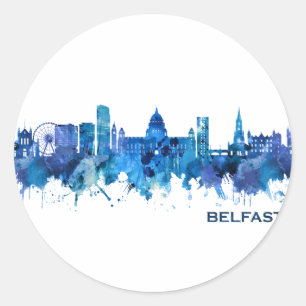 Adesivo Redondo Belfast Norte Ireland Skyline Blue