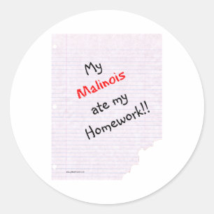 Adesivo Redondo Belga Malinois Ate My Homework - Sticker