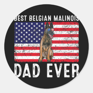 Adesivo Redondo Belga Malinois Pai EUA American Flag Belga