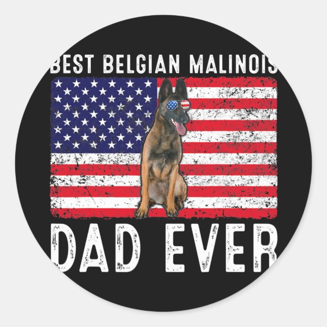 Adesivo Redondo Belga Malinois Pai EUA American Flag Belga (Frente)