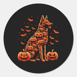 Adesivo Redondo Belga Malinois Pumpkin Jack O Lanterna Halloween