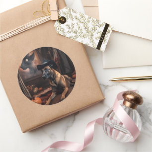 Adesivo Redondo Belga Malinois Pumpkins Halloween Scary