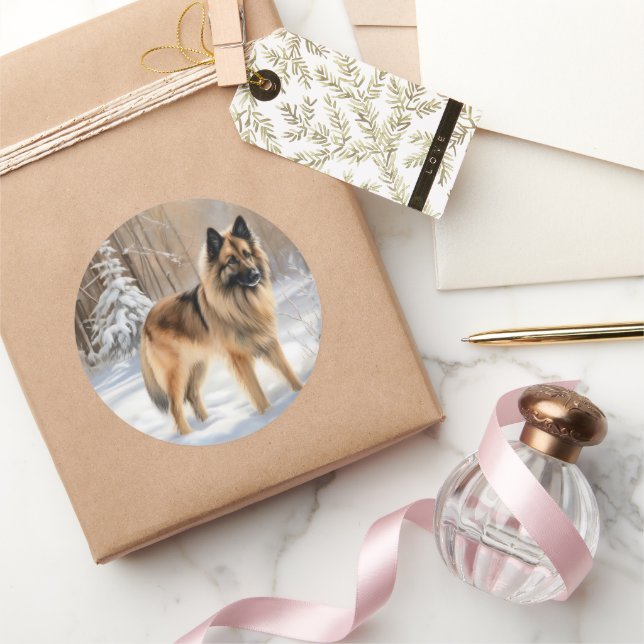 Adesivo Redondo Belga Tervuren Deixa Neve Natal (Presentear)