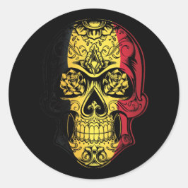 Adesivo Redondo Bélgica Crânio E Bandeira Rosa