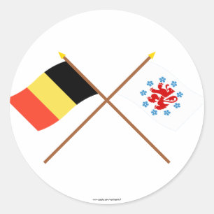 Adesivo Redondo Bélgica cruzada & bandeiras de língua alemã da