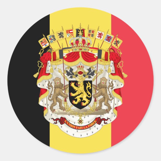 Adesivo Redondo Bélgica Flag & COA (Frente)