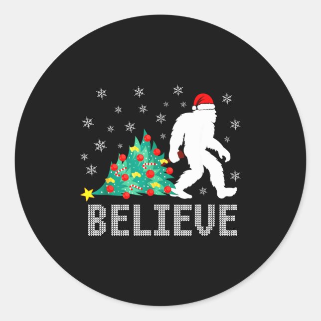Adesivo Redondo Believe Bigfoot Sasquatch Santa Reindeer Christmas (Frente)