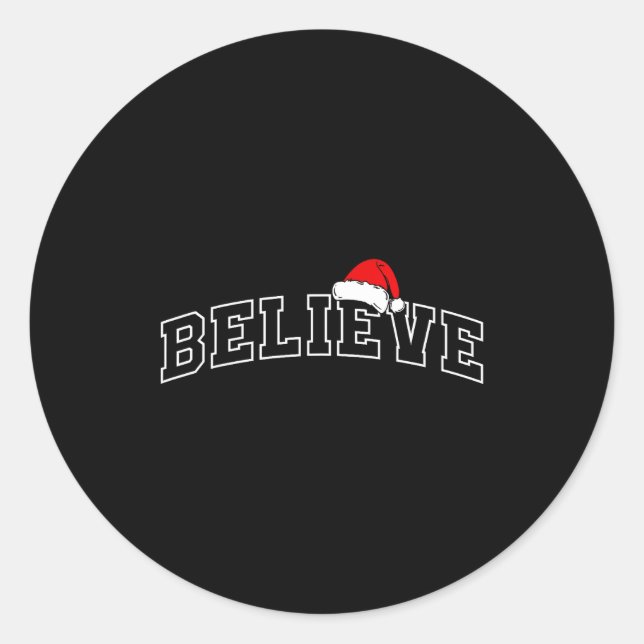 Adesivo Redondo Believe Christmas Varsity Minimal Text Santa Hat F (Frente)