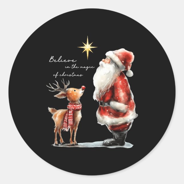 Adesivo Redondo Believe In The Magic Of Christmas Reindeer Holiday (Frente)