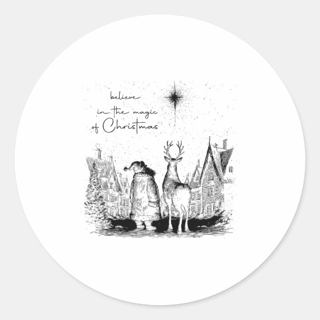 Adesivo Redondo Believe In The Magic Of Christmas Santa Reindeer X (Frente)