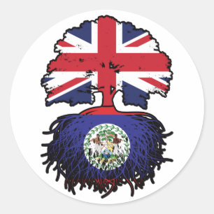 Adesivo Redondo Belize Belizian British Tree Roots Flag