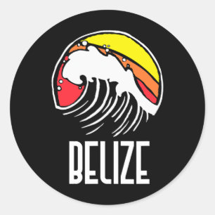 Adesivo Redondo Belize Vintage Anos 80 Retro Surf Beach Onda Gráfi