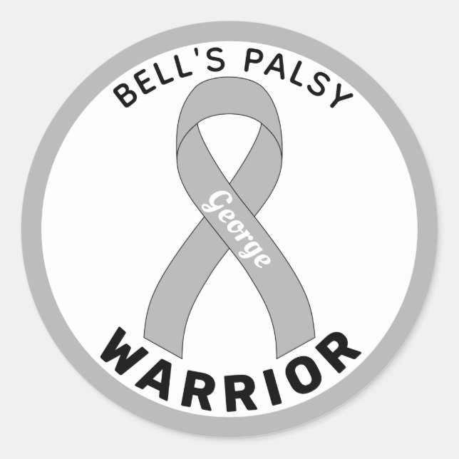 Adesivo Redondo Bell Palsy Warrior Ribbon White Round Sticker (Frente)