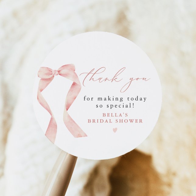 Adesivo Redondo BELLA Blush Bow Ela Está Casando Obrigada (Criador carregado)