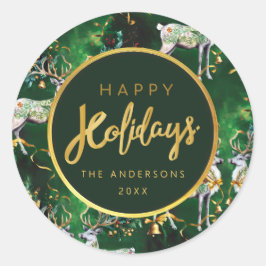 Adesivo Redondo Bells & Reindeers Dourados de Natal clássicos