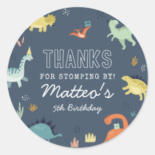Adesivo Redondo Belo Aniversário De Dinossauro, Obrigado, Sticker