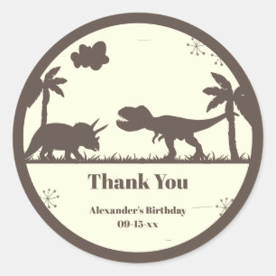Adesivo Redondo Belo aniversário do Dinossauro, obrigado