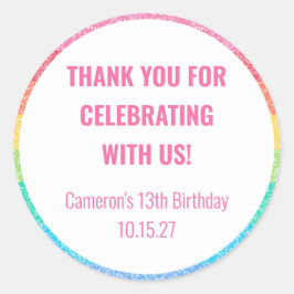 Adesivo Redondo Belo Aniversário Personalizado Do Arco-Íris, Muito