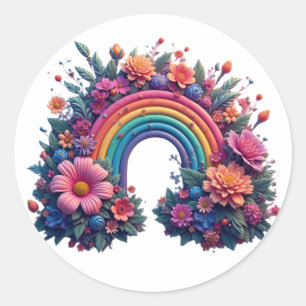 Adesivo Redondo Belo arco-íris com flores pastéis