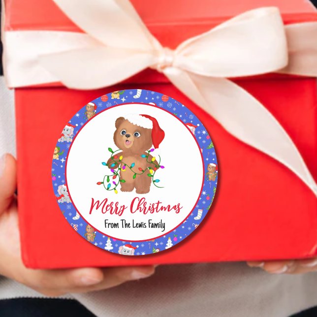 Adesivo Redondo Belo Bebê Com Zoo Feliz Natal (Criador carregado)