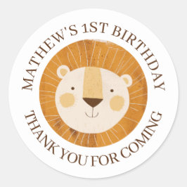 Adesivo Redondo Belo Bebê Leão Bitrhday Obrigado