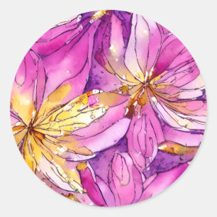 Adesivo Redondo Belo Boho Rosa e Dourado Padrão Floral