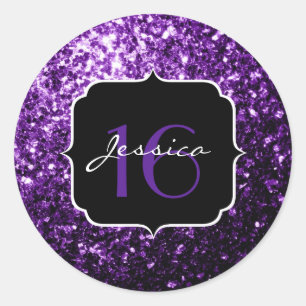 Adesivo Redondo Belo brilho de brilho roxo Doce 16