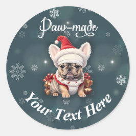 Adesivo Redondo Belo Bulldog Francês Santa Hat Manfatureiro