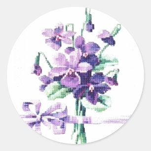 Adesivo Redondo Belo Buquê violeta vitoriano vitoriano