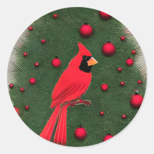 Adesivo Redondo Belo Cardeal Vermelho de Natal