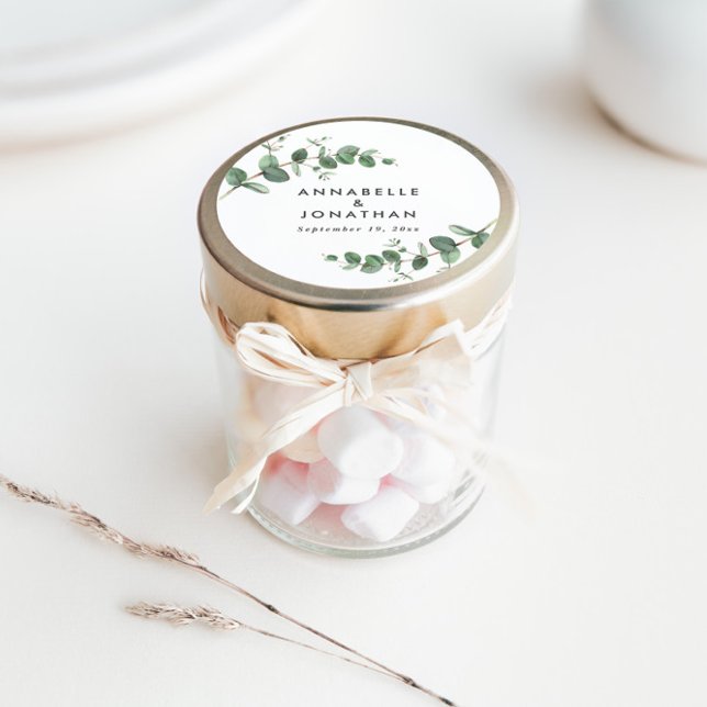 Adesivo Redondo Belo casamento delicado de folhagem de eucalipto (Criador carregado)