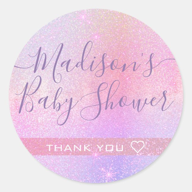 Adesivo Redondo Belo Chá de fraldas Glitter Garota Obrigado Etique (Frente)