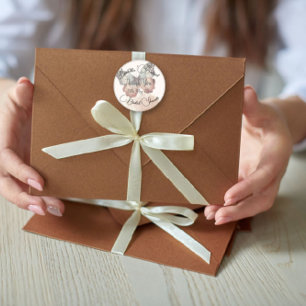 Adesivo Redondo Belo Chá de panela De Borboleta Obrigado