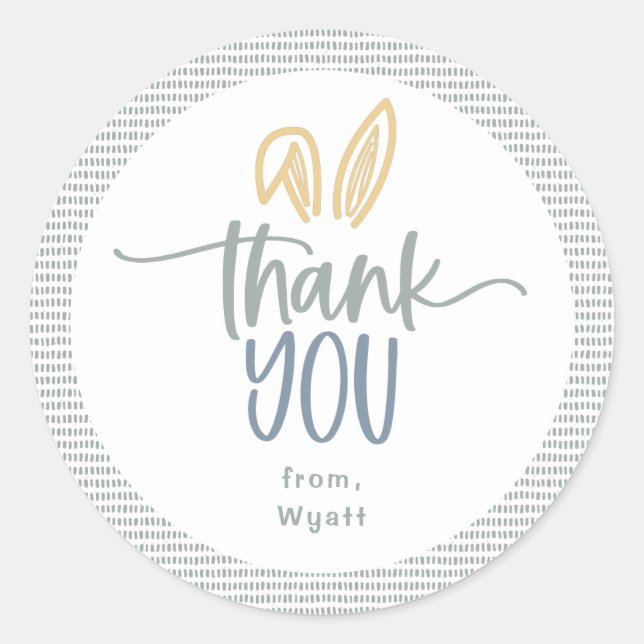 Adesivo Redondo Belo Coelhinho Ouvidos Obrigado Clássico Vinheta R (Frente)