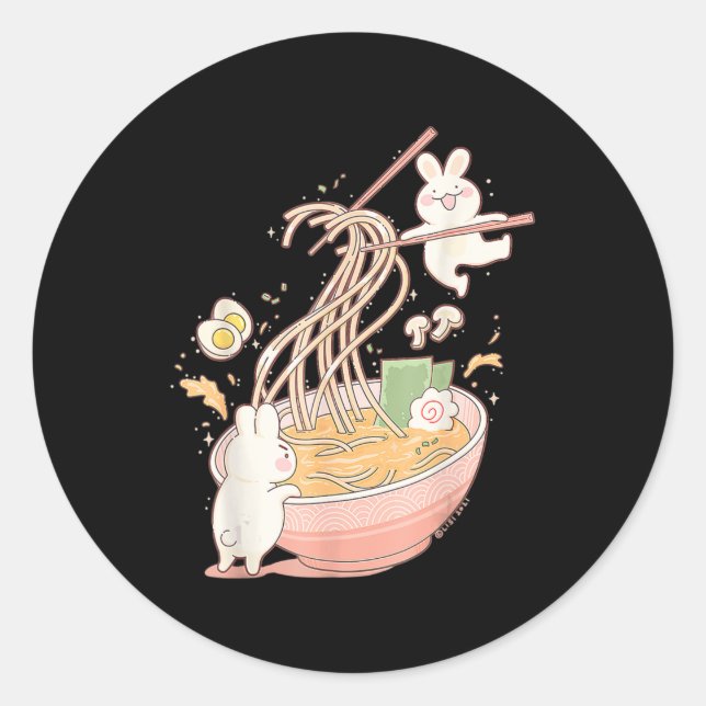 Adesivo Redondo Belo Coelho Ramen Noodle Anime Kawaii Ae (Frente)