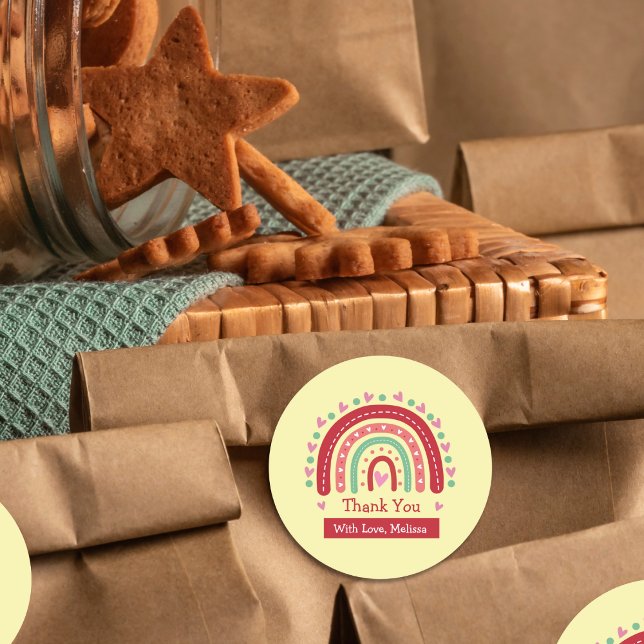 Adesivo Redondo Belo Coração Arco-Íris Bonito Obrigado (Criador carregado)