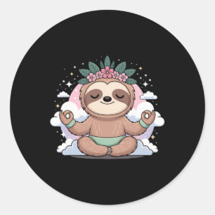 Adesivo Redondo Belo Design de Mandala de Sloth de Yoga na Pose de