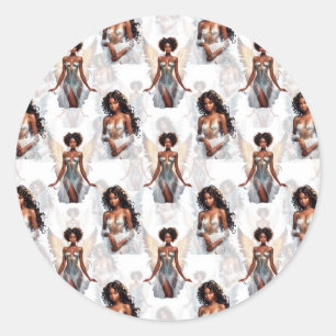 Adesivo Redondo Belo Design de Padrão de Anjos Meninas Negras