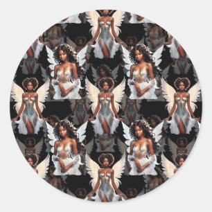 Adesivo Redondo Belo Design de Padrão de Anjos Meninas Negras -Esc