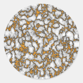 Adesivo Redondo Belo Design de Textura Marble Branco e Dourada